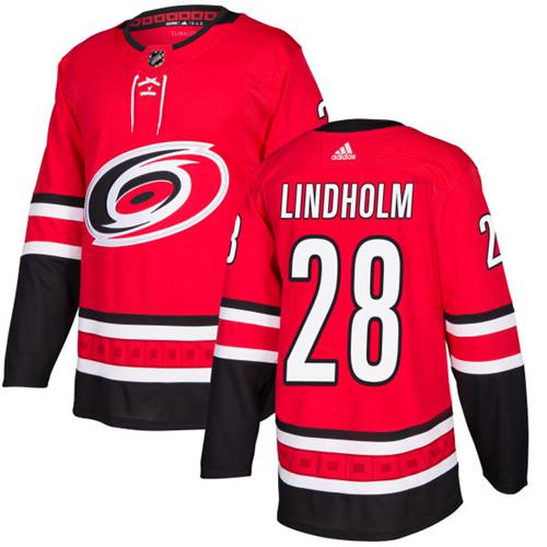 Adidas Hurricanes #28 Elias Lindholm Red Home Authentic Stitched NHL Jersey - Click Image to Close